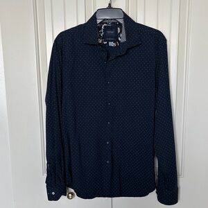 Cactus Man Ricky Singh. Men's Navy Blue Polka Dot Long Sleeve Shirt
